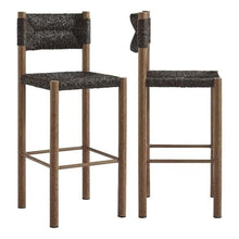 Modway Parkland Outdoor Wicker Bar Stools Set of 2 in Walnut — Bar Height Rattan Patio Stools with Backrest — All-Weather Outdoor Accent Stools for Backyard, Porch, or Balcony