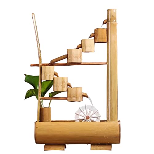 GenSDH Bamboo Water Fountain with Pump,Garden Decorative Statue,Indoor Outdoor Sculpture,Bamboo Water Feature,for Garden Patio Deck Porch, 2