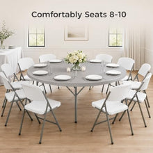 SHADOW TRADE 72 Inch Gray Round Folding Table, Heavy Duty Plastic Banquet Table with Gray Steel Legs, Blow Molded Portable Dining Table for Events, Parties, Catering, Indoor Outdoor Use (Set 8 Pack)