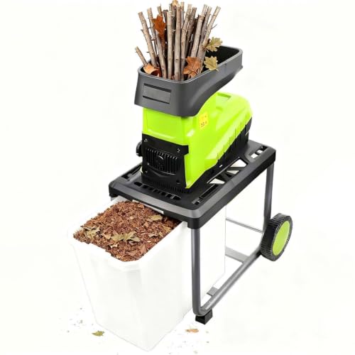 MIAOXIAOLONG Wood Chipper Shredder, 1.8" Cutting Diameter | Electric Chipper with 60L Collection Bin & Portable Wheels, 2800W Electric Mulcher Shredder for Mulching, Yard, Green