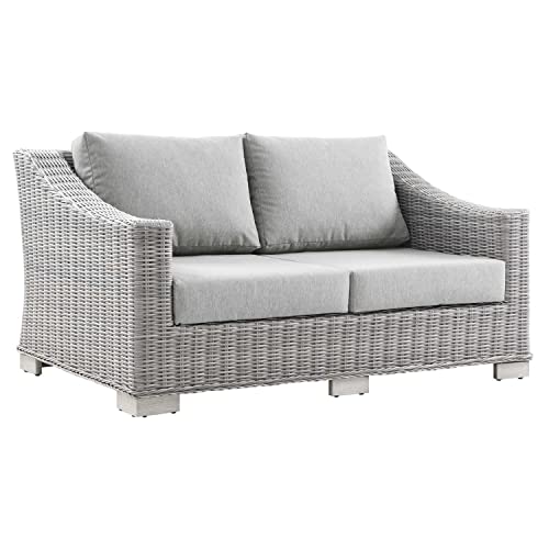 Modway Conway Outdoor Patio Wicker Rattan Loveseat in Light Gray Gray