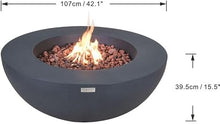 Elementi Lunar Bowl Cast Concrete Fire Table Bundle, Outdoor Fire Pit Fire Table Patio Furniture, Dark Gray (Natural Gas)