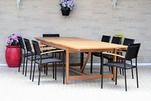Amazonia Trentino 9 Piece Extendable Patio Dining Set with Sling Black Chairs Light Brown - Teak Finish