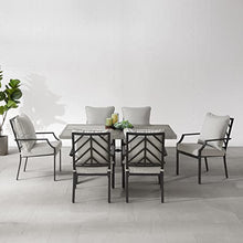 Crosley Furniture Otto 7-Piece Chevron Outdoor Dining Set Matte Black with Gray Cushions