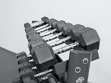 BK BodyKore Rubber Hex Dumbbell Set with 3 Tier Commercial Rack