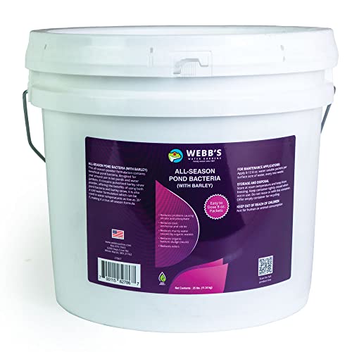 Webb's Water Gardens All Season Pond Cleaner Packets with Barley - Clarifier for Ponds & Lakes - Safe for Wildlife and Fish - 50 Packets Treats 1/4 Acre Lake for 6 Months