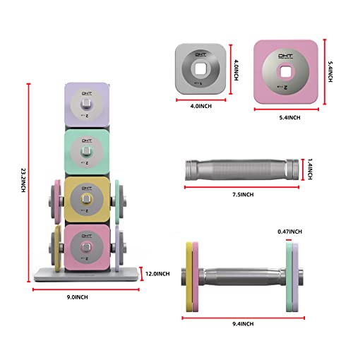 DHT DYNAMIC HEALTH TECH Adjustable Dumbbells Set with Rack, All-Purpose Fitness, Anti-Rolling, 4-22.8 lbs Macaron - 1 set
