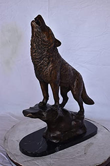 Nifao Wolf, Howling Wolf on Cliff Medium Bronze Statue, 9"L x 20"W x 26"H