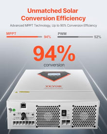 VEVOR Hybrid Solar Inverter, 6000W, All in One Pure Sine Wave Power Inverter Charger, 48V DC to Single-Phase 220/230V AC, with 120A MPPT Solar Controller, for Off-Grid System Lead Acid Lithium Battery