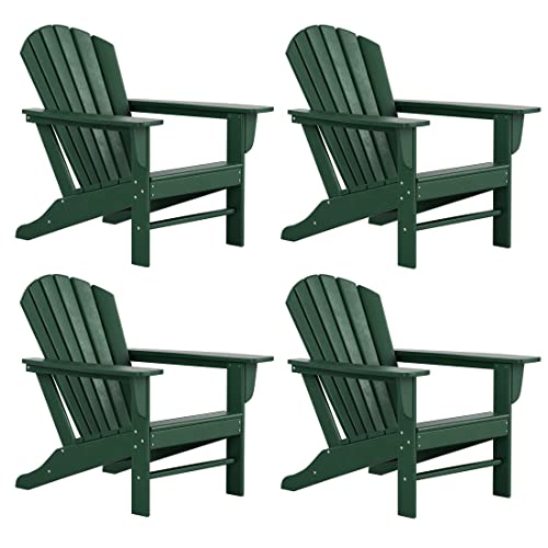 WO Home Furniture Set of 4pcs HDPE Adirondack Chairs, Traditional Loungers, Retro Poly Seat, All Weather Resistant for Patio, Outdoor, Balcony, Backyard, Lawn, Patio, Pool, Deck, Dark Green