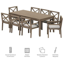 Modway Northlake Teak Wood 9-Piece Outdoor Dining Set in Weathered Gray Pebble – 83 Inch Backyard Patio Dining Table with 8 Armchairs