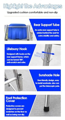 UMJIGF 120cm/150cm/180cm Tall Lifeguard Chair for Pool, Lake and Beach, Portable Outdoor Stainless Steel Barstool Pool Life Guard Chairs with Comfortable Seat for Deck Patio,Silver-H 150cm/59inch