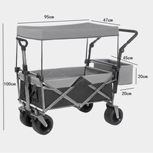 Collapsibles Wagon Folding Garden Cart W/Removable Canopy, Extra Large Portable Camping Beach Utilit Cart W/Adjustable Push Pull Handle (White)