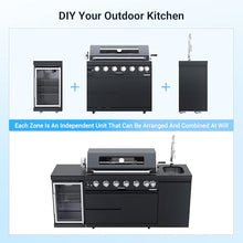 Chery Industrial 82 Inch 6-Burner 85,000 BTU 304 Stainless Steel Propane Gas Grill with Sink, Refrigerator & Rotisserie For Backyard BBQ(Grill 1 + Sink + Refrigerator-B)