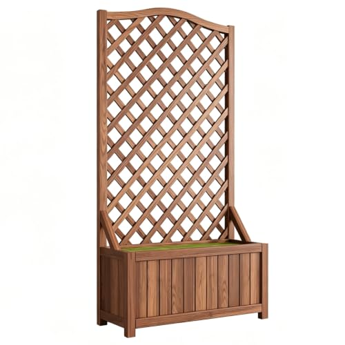 Wood Trellis Planter Box with Deep Base, Vertical Growing Vine Support Lattice Planter, Triangular Bracing Heavy Duty Sturdy Build, Exterior Home Garden Yard(39.4x15.7x59.1in,Open Top)