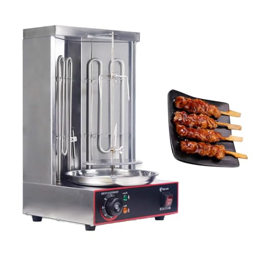 Kindevieft 3000W Commercial Shawarma Machine, Doner Kebab Machine, Vertical Rotisserie Oven Grill, Gyro Rotisserie Machine, Electric Vertical Broiler with 2 Burners for Meat Chicken