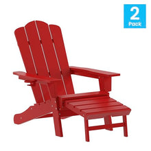 Taylor & Logan Nellis Adirondack Chair with Cup Holder and Pull Out Ottoman, All-Weather HDPE Indoor/Outdoor Lounge Chair in Red, Set of 2