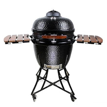 TT-YEL Large Charcoal Grill, Ceramic Grill on Wheels, with Thermometer, Lid, Storage Rack, Can Serve 8-10 People, Freestanding Camping Grill, Portable and Easy to Clean,Black
