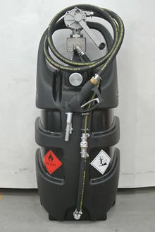 AM-TANK 29 Gallon Gasoline Fuel Tank Caddy, Portable On-Wheels, Manual Rotary Hand Pump, 10 ft Antistatic Hose, Manual Nozzle Made in Italy
