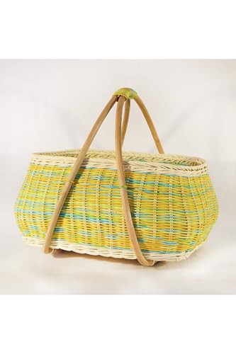 Rattan Picnic Basket - Mix Colors, 40x30 cm, Handwoven Wicker Storage Basket - Multicolor