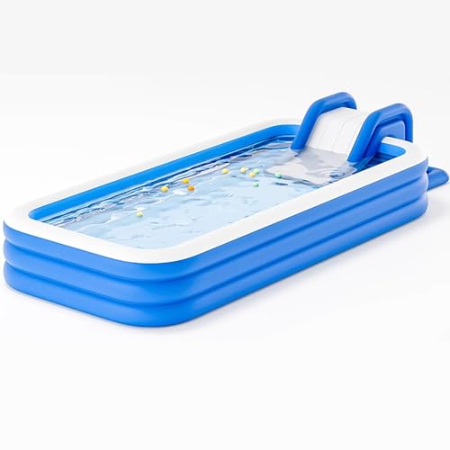 Full-Sized Blow Up Durable Thickened Above Ground Family Pool with Slide Inflatable Outdoor Swimming Pool for Family Adult Kid Dog Easy to Assemble(4.28m/14ft)