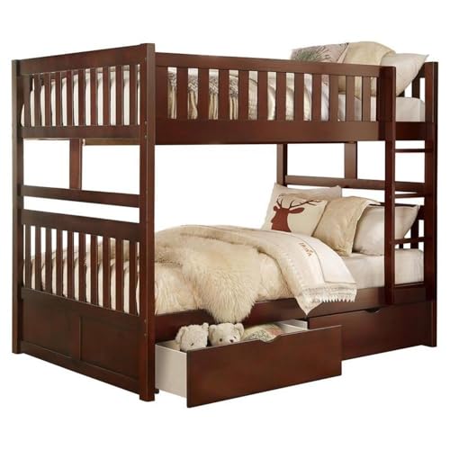 Pemberly Row Transitional Wood Full Over Full Bunk Bed Cherry