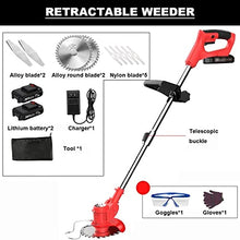 String Trimmer Electric Lawn Mower Small Household Lawn Mower The Best Assistant for Gardens and Farms with Plastic Blade Lithium Battery Charger (9000ma Battery*2)