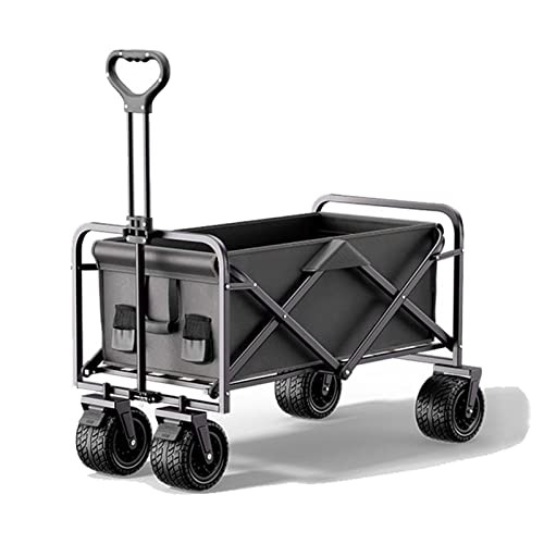 Camping Collapsible Wagon Cart 150L Large Capacity Garden Cart with Rotatable Rubber Wheels, Portable Trolley with Adjustable Handle & Net Pocket for Outdoor Activities,A