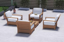 WholesaleTeak Teak Wood 5 Pc Lounge Chair Set: 4 Lounge Chairs & Side Table with Cushions in Outdoor Fabric #5404 Canvas Natural