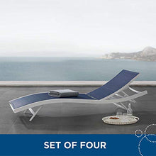 Lounge Chair Chaise, Set of 4, Aluminum, Metal, White Blue Navy, Modern, Outdoor Patio Balcony Cafe