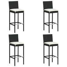 KGFHERENB 5-Piece Outdoor Bar Set, Black PE Rattan Patio Furniture Set with 1 Rectangular Tempered Glass Table and 4 Cushioned Stools for Backyard, Garden, and Balcony