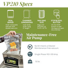 Vacmaster VP210 Maintenance-Free Chamber Vacuum Sealer Stainless Steel Silver