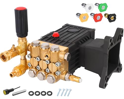 Pressure Washer Pump, 1" Shaft Horizontal Gas Power Washer Pump Replacement, Replacement Power Washer Pumps Kit, Parts Washer Pump with Pressure Adjustment Unloader, 5 Nozzle Tips