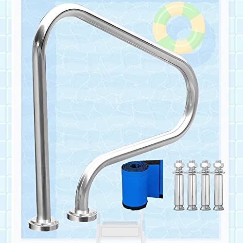 BSNANCA Pool Handrails Swimming Pool Safety Hand Rail, Stair Pool Hand Rail Rated 250Lbs Load Capacity, Pool Handrail with Blue Grip Cover, Screws/32 * 39 inch ()