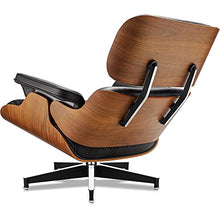 DESALAI Patio Lounge Chair with Ottoman,Indoor/Outdoor Lounge Chair Faux Leather Aluminum Alloy Base,Mid Century Lounge Chair Swivel Chair Soild Wood Swivel Chair Armchair, Walnut