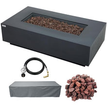 AMS 60" Rectangular Concrete GFRC Natural Gas Fire Pit Table (Dark Gray)