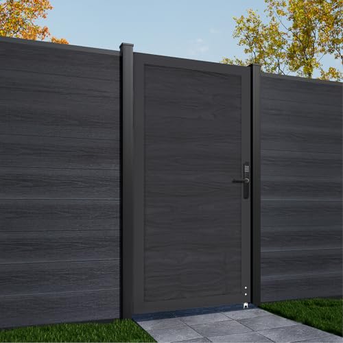 Treslam 6ft (H) x 3ft (W) Privacy Fence Gate with Keypad Lock, Durable Composite Outdoor Gate with Metal Frame,Black