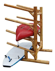 Log Kayak Rack 4-place One-sided Kayak and SUP Rack Natural