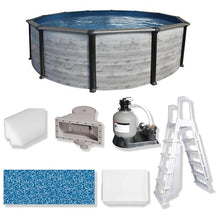 Puri Tech 18' x 52" Sunset Bay Above Ground Swimming Pool Package with Full-Print Overlap Liner, Liner Pad, Pool Cove, Skimmer, Filtration System and A-Frame Ladder for Complete Backyard Pool Setup