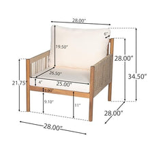 Christopher Knight Home Barris Lounge Chair Outdoor Set of 2, Patio Accent Chair, Comfy Reading Extra Seat, Wooden Frame+Rope Woven+Removable Cushion, for Garden/Backyard/Balcony/Poolside,Teak+Beige