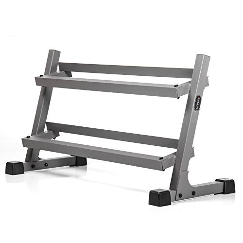 XMark Two Tier Heavy Duty Steel Dumbbell Rack with 380 lb Set, Bench