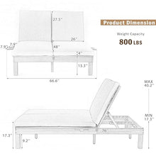 TREXM 5-Position Adjustable Backrest Double Chaise Lounge Outdoor, Outdoor Chaise Lounge with Cushion and Folding Side Trays for 2 People, Patio Double Chaise Lounge for Poolside Garden, Gray
