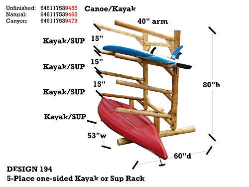 Log Kayak Rack 5-Place 1-Sided Kayak/SUP Rack Unfinished