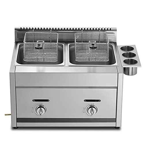 Professional Lpg Gas Fryer, 22 Liter Double Tank Lgp Fryer, Thick Stainless Steel Fryer with Baskets and Lids, Adjustable Firepower and Temperature Control, for Home and Commercial,Redlgp