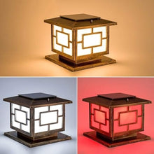 LumosPro IP65 Waterproof Solar Power Pillar Post Light - Bronze Aluminum Outdoor Garden Lantern with Remote Control and Tricolor Options(Large)
