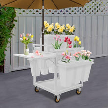 WANLECY Flower Cart Display, 3 Layers Flower Bar Stand with 18 Buckets and Worktable Flower Display Stand for Balcony Garden Florist Shop (White)