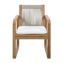 Christopher Knight Home Lebat Acacia Wood Outdoor Dining Chairs Set of 4, Wooden Patio Dining Chair with Water Repellent Cushion, Outdoor Kitchen Side Chair with Woven Rope Backrest, Light Teak+Beige