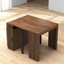 NTYUNRR 23.62”-118.11” Extendable Dining Room Table, 1-10 People Wood Long Foldable Tables with Storage Cabinet & Outlet, Space Saving Expanding Table with for Kitchen, Living Room, Party, Walnut