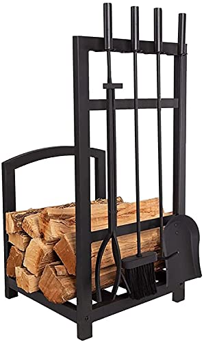 ELUKHT Firewood Rack Fire Wood Holder Outdoors, Fireplace Firewood Holder Storage, Heavy Duty Wrought Iron Fireplace Firewood Rack for Indoor Outdoor, with 4 Tools