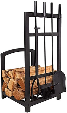 ELUKHT Firewood Rack Fire Wood Holder Outdoors, Fireplace Firewood Holder Storage, Heavy Duty Wrought Iron Fireplace Firewood Rack for Indoor Outdoor, with 4 Tools